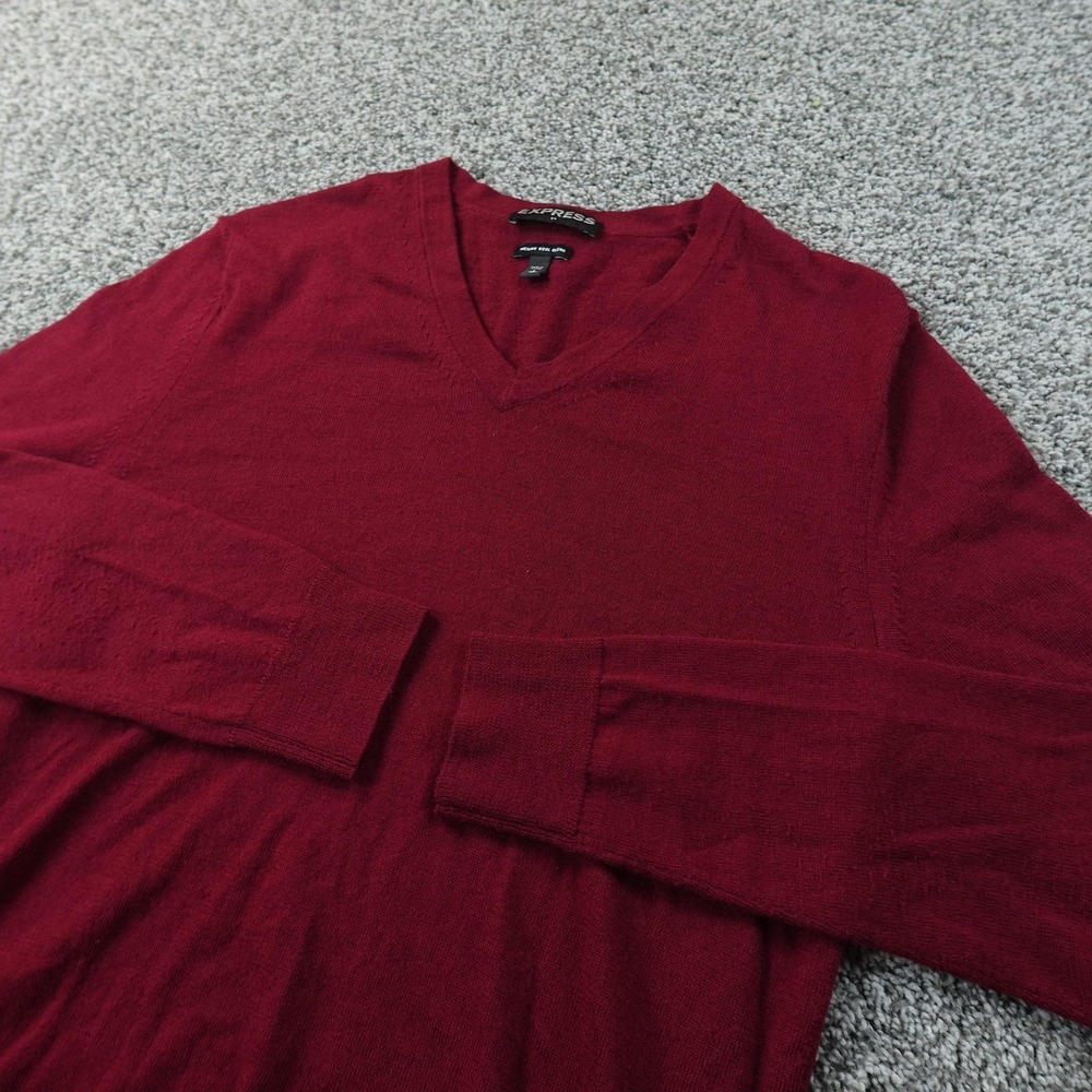 Express Sweater Mens S Red Merino Wool Blend V Neck Knit Pullover Lightweight